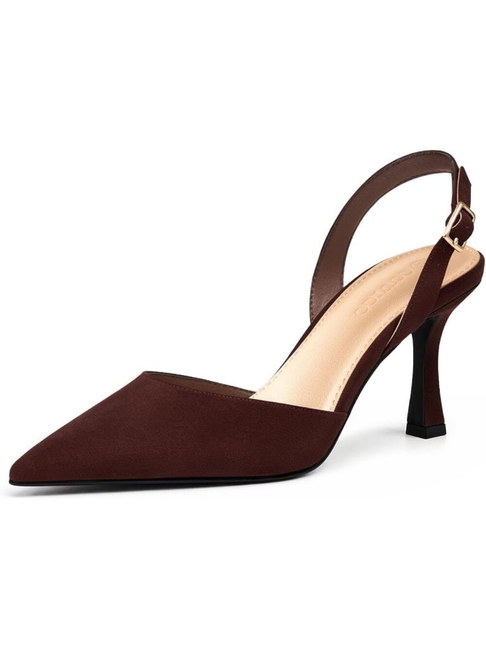 Women's Chocolate Closed Pointed Toe Pumps Slingback Dress Slip on Kitten Heels